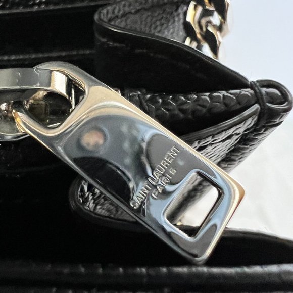 YSL Saint Laurent MONOGRAM CHAIN WALLET | BLACK GRAIN DE POUDRE EMBOSSED LEATHER - Picture 7 of 16